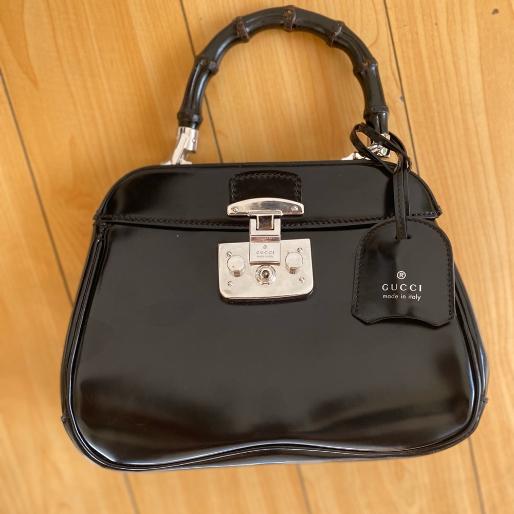 Lady lock bamboo top handle leather mini bag